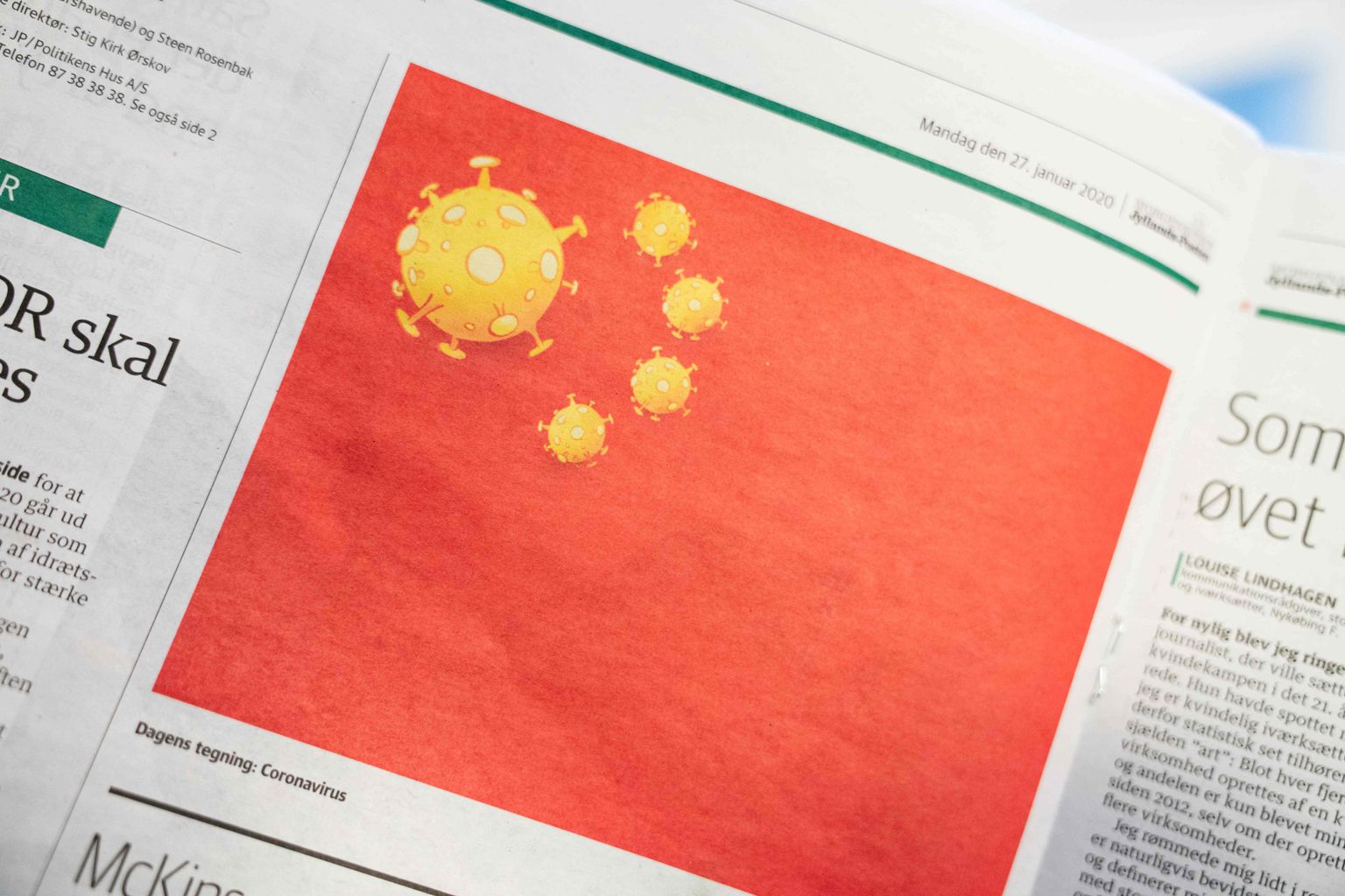 Taani väljaandes Jyllands-Posten eile ilmunud pilapilt Hiina lipust.