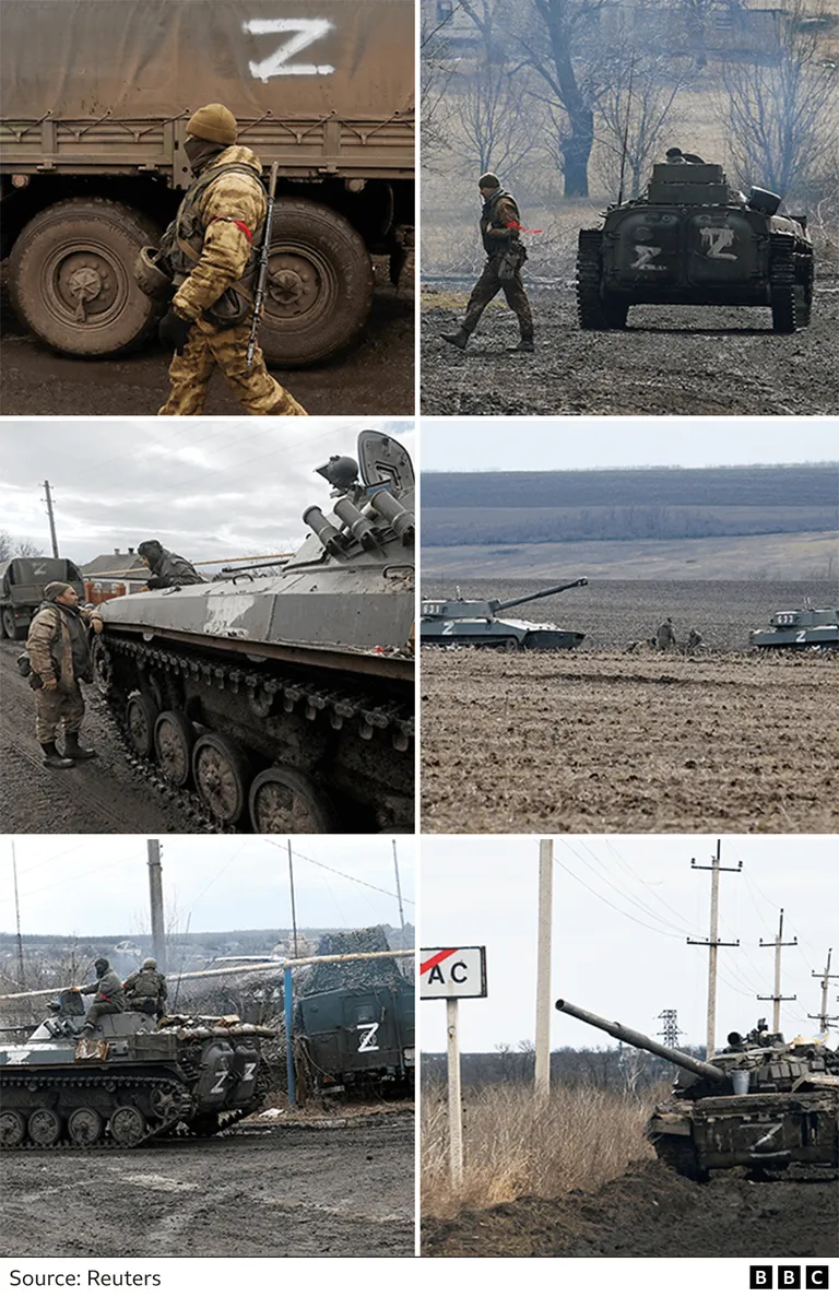 Буква Z на российской военной технике.