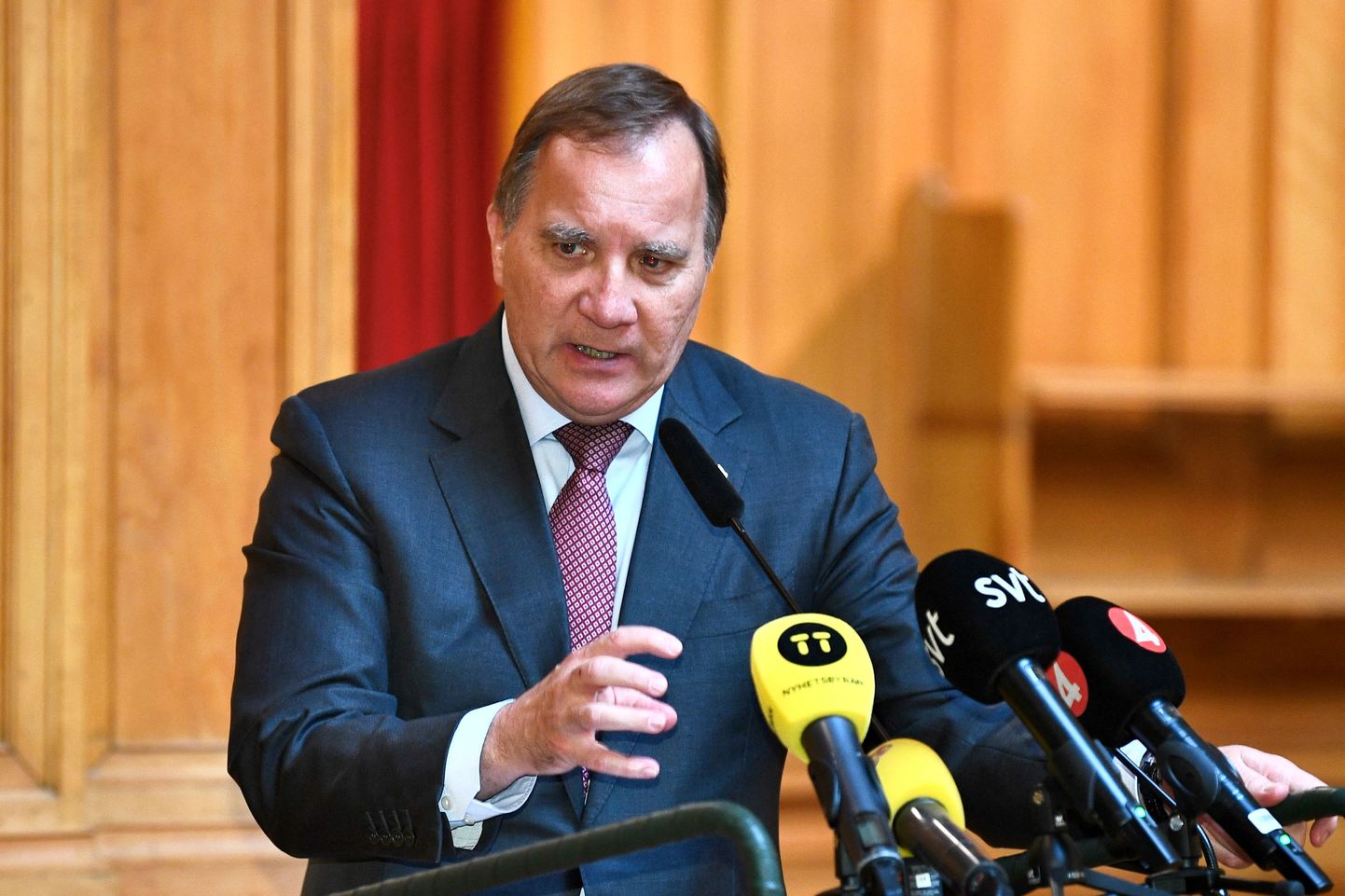 Rootsi peaminister Stefan Löfven pressikonverentsil 29. juuni 2021.