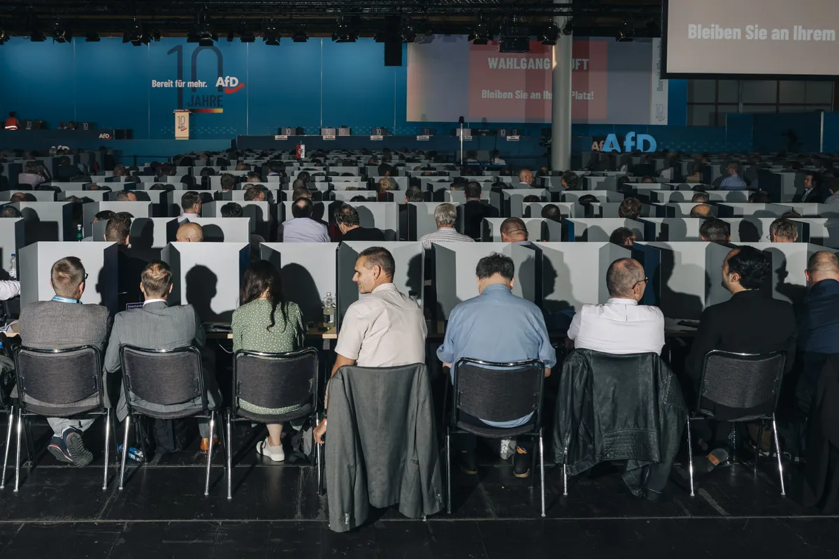 AfD party members voting for the party's candidates in the European Parliament election.