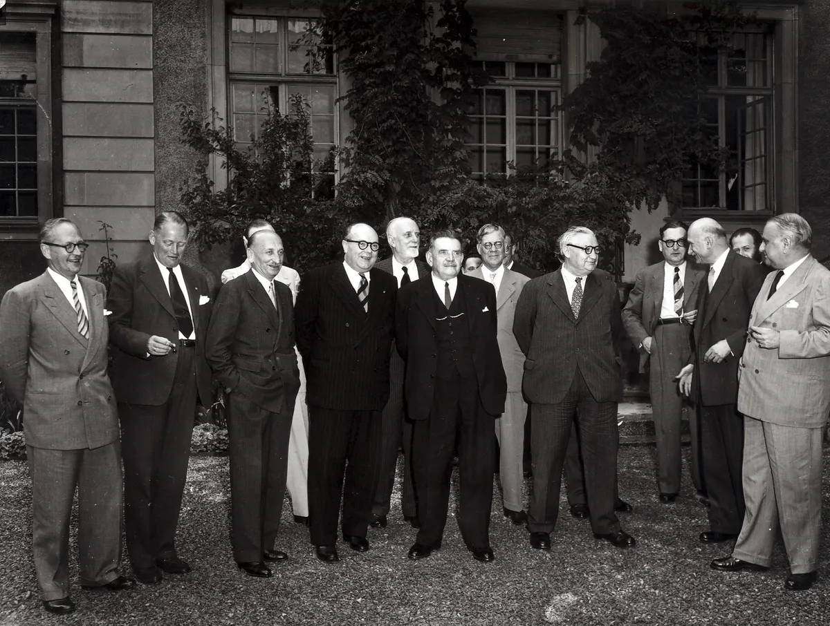 Paul-Henri Spaak, Carlo Sforza, Edouard Herriot, Ernest Bevin ja Robert Schuman 1949. aasta augustis esimesel Euroopa Nõukogu konsultatiivsel assambleel.