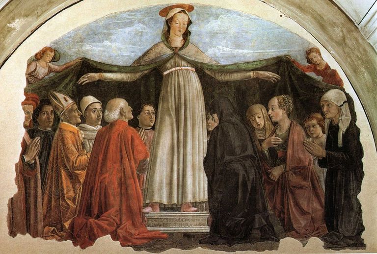 Доменико Гирландайо. Мадонна Милосердие. Фреска в Церкви Всех Святых, Флоренция, ок. 1472.