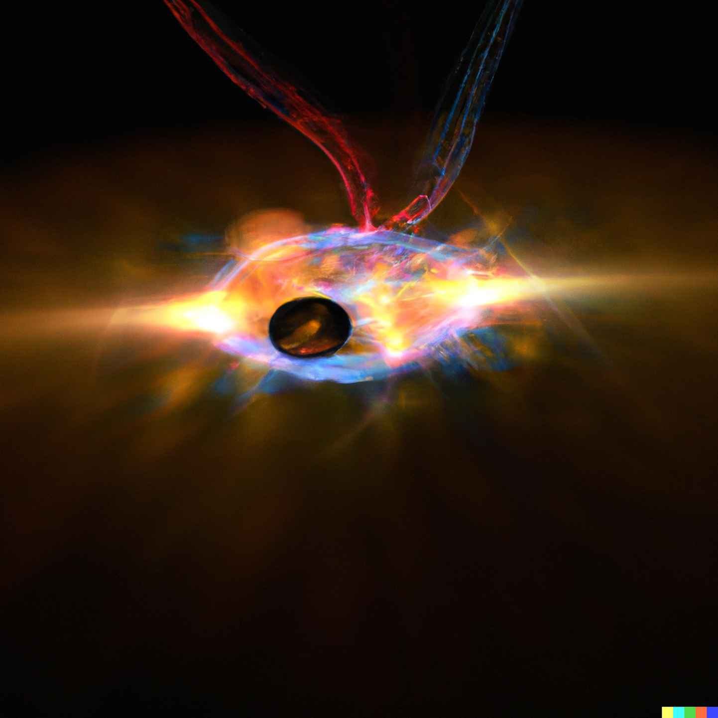 DALL-E tehisaru fantaasiajoonis plasmalaines tumeaine suunas surfavatest elektronidest