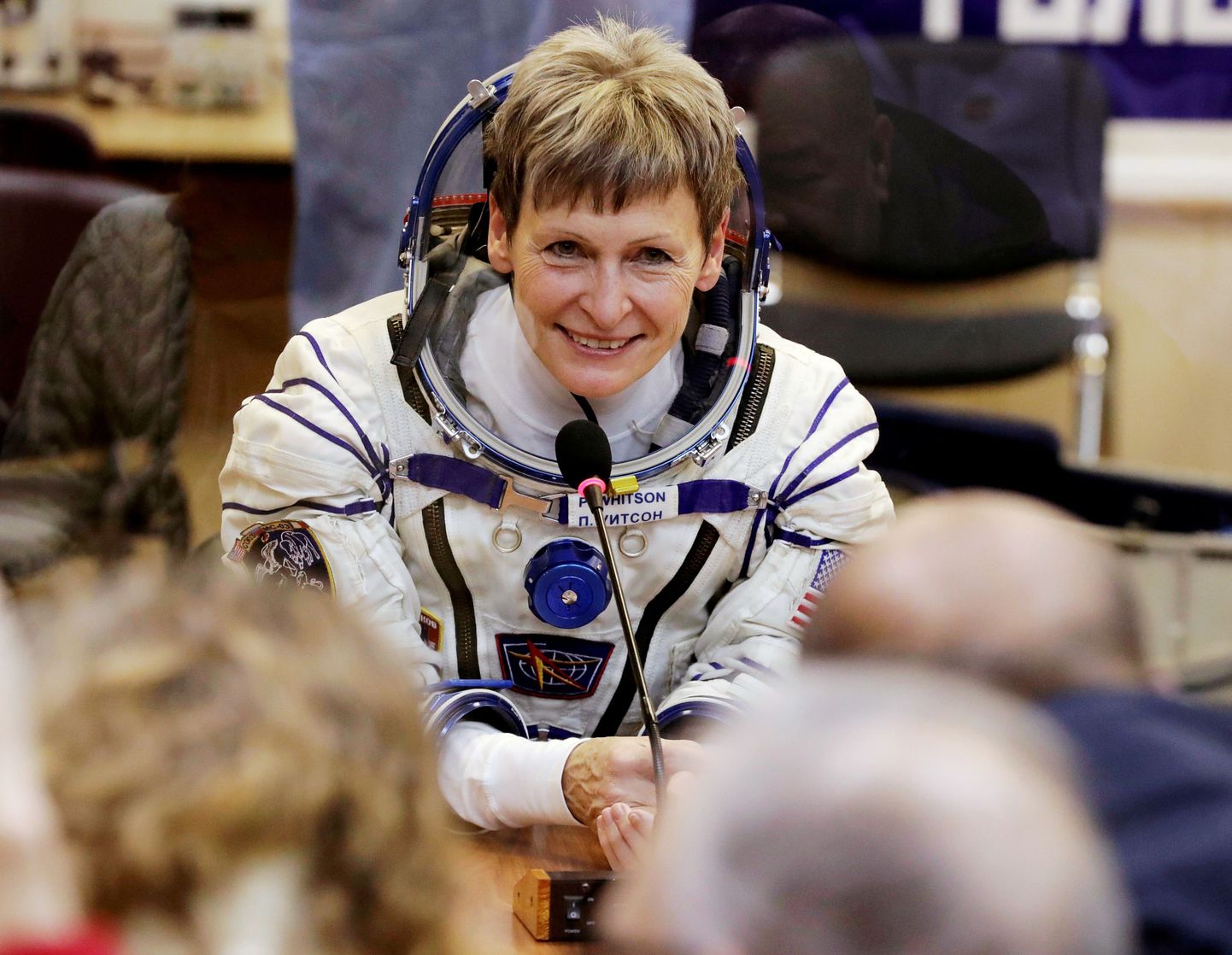 USA naisastronaut Peggy Whitson enne starti Rahvusvahelisse Kosmosejaama (ISS) 17. novembril 2016.
