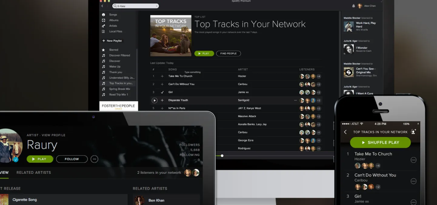 Spotify võimaldab parima kvaliteediga muusikat kuulata nii telefonis, tahvlis kui ka arvutis. Uus Party-funktsioon klapitab kõik kenasti peo tarvis kokku.