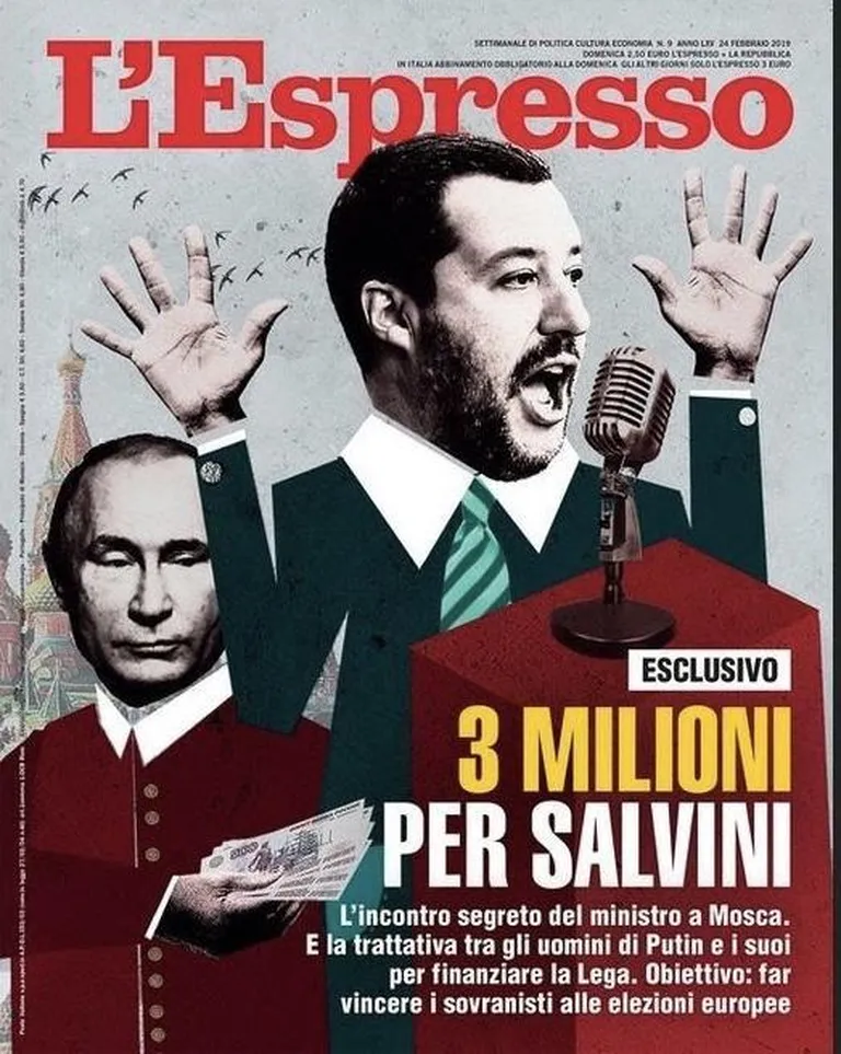 Pühapäeval avaldas Itaalia ajakiri L’Espresso oma kaaneloona Itaalia uurivate ajakirjanike Giovanni Tiziani ja Stefano Vergine artikli Itaalia paremäärmuslaste ja Vene võimuladviku hämaratest tehingutest.