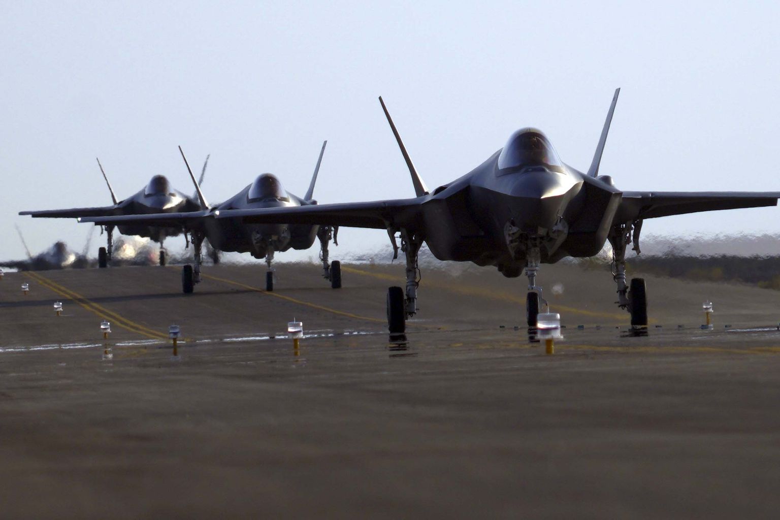 U.S. Air Force F-35A Lightning II’s from Hill Air Force Base returned to Al Dhafra Air Base, United Arab Emirates, to rejoin the 380th Air Expeditionary Wing on Nov. 16, 2019 for their second combat deployment.  The F-35 is a stealth, 5th generation fighter, multirole combat aircraft designed for ground attack and air superiority missions. (U.S. Air Force photo by Tech. Sgt. Joshua Williams)