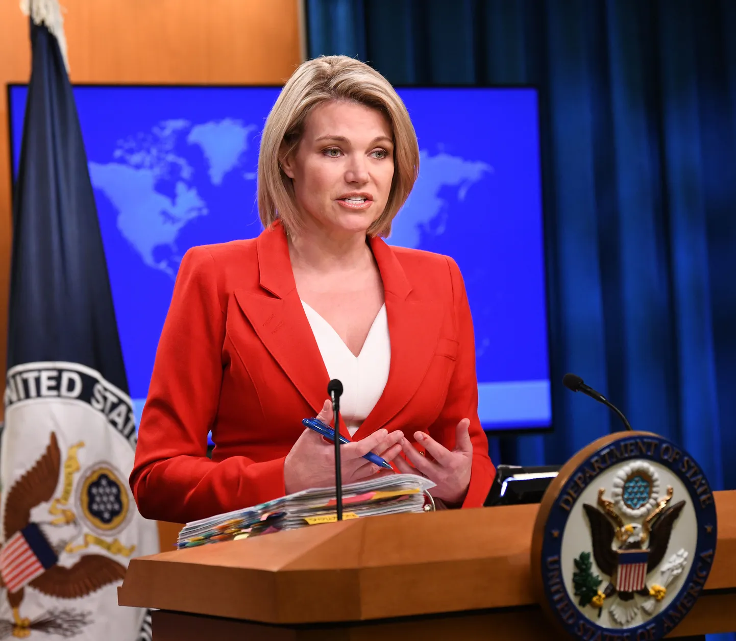 USA välisministeeriumi pressiesindaja Heather Nauert 2. oktoobril välisministeeriumi pressibriifingul.