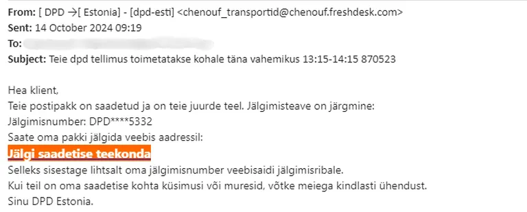 DPD nimel saadetud petukiri.