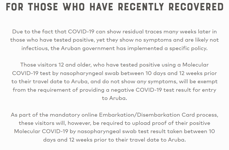 Reisijad peavad oma paberid ja tõendid üles laadima enne Arubale jõudmist. See kehtib ka äsja koroonaviirust põdenuile.