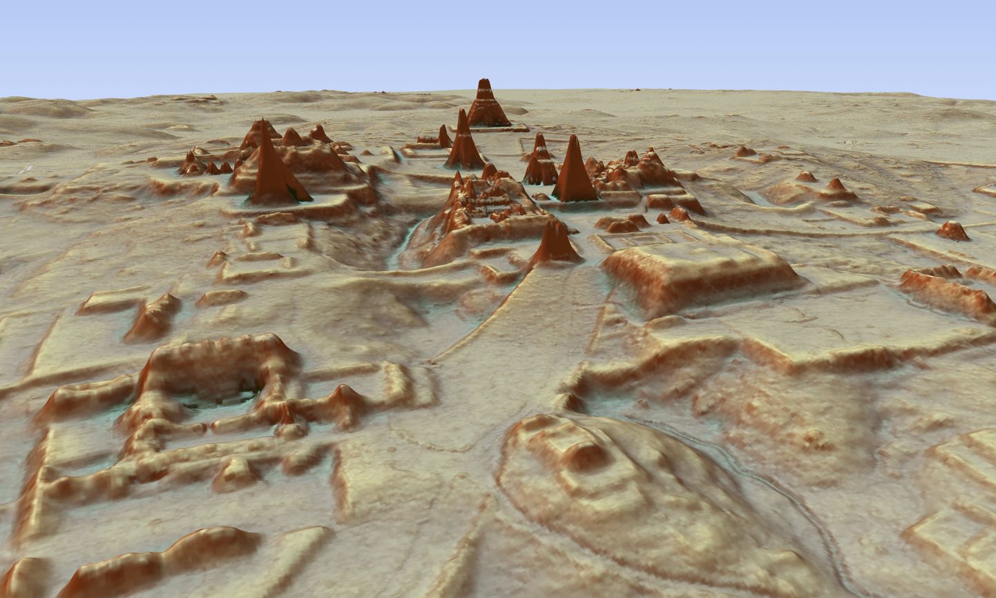 LIDAR-modelleerimise abil tehtud 3D-mudel Tikali leiukohast Guatemalas.