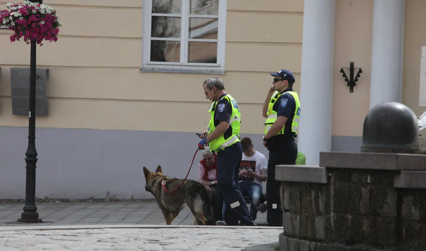 Politseipatrull Tartu kesklinnas. Arhiivifoto.