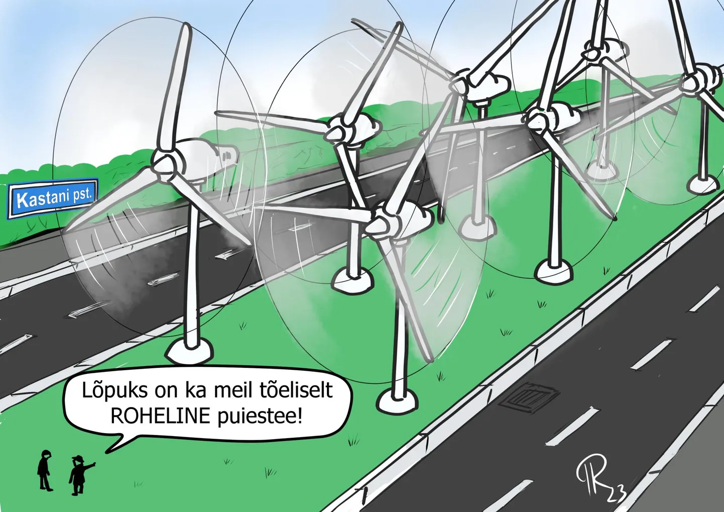Nädala sündmust peegeldav Priit Koppeli karikatuur "Mis saab Kastani puiesteest?" ilmus Virumaa Teatajas.